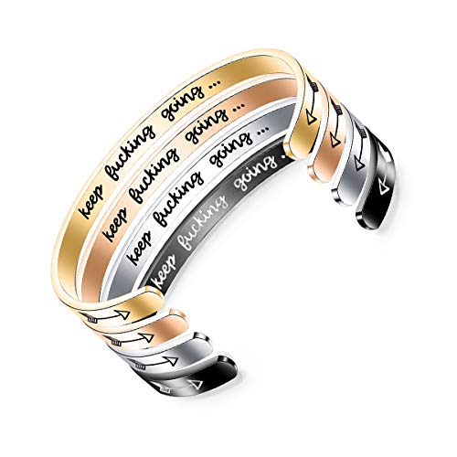 Beauty Charm Bracelets Inspirational Gifts For Men Women Teens Girls, Stainless Steel Black Personalized Engraved Keep Going Bracelets Cuff Bangle Motivational Encouragement Jewelry Gifts #TOP3