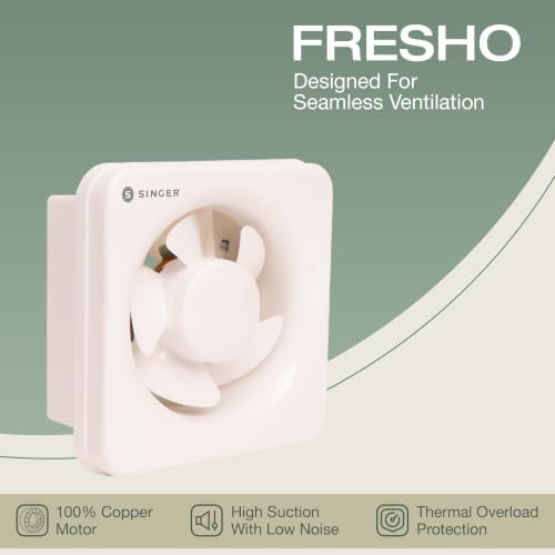 Image of SINGER Fresho N 150mm Energy Efficient Exhaust fan for Kitchen, Bathroom | Turbo Spin 1350 RPM, High Suction With Low Noise | High Speed, Powerful Motor, 100% Copper, 2 Yrs Warranty【White】