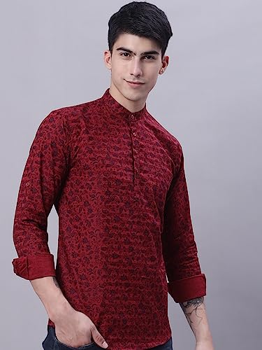 Image of Majestic Man Men's Cotton Regular Fit Short Floral Printed Kurta