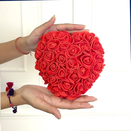 DecorTwist® Heart-Shaped Rose Foam Flower Gift | Valentine's Day, Wedding, Anniversary, Christmas Decor | Romantic Love Simulation Flower for Girlfriend & Home Decoration (Red) 4 41TKBwljwmL