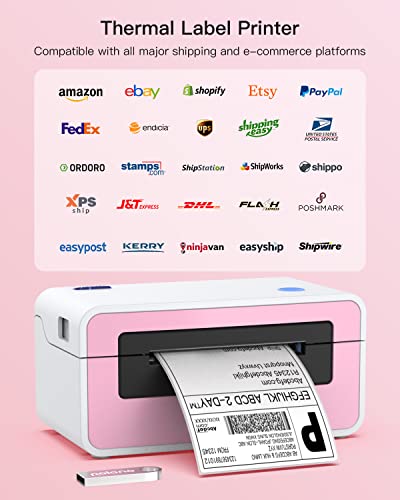 Polono Shipping Label Printer, Pl60 4X6 Thermal Printer, Shipping Label Printer For Small Business, Sticker Printer Compatible With Shopify, Ebay, Ups, Amazon, Etsy, Support Windows, Mac (Pink) #TOP2