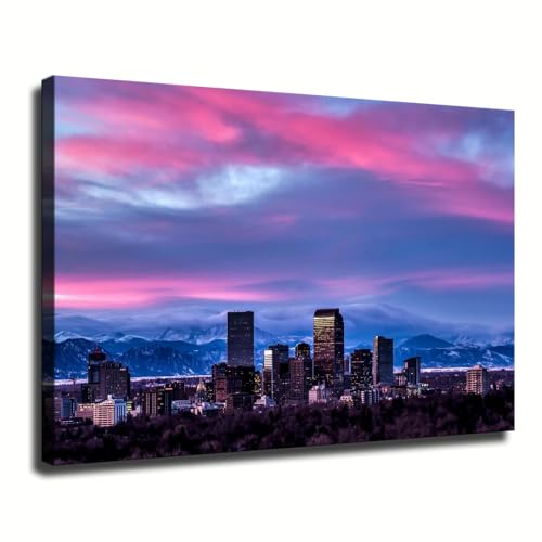 Denver Sunset Skyline Canvas Wall Art - Modern Cityscape Photography