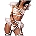 Lazzboy Babydoll Mesh Dessous BH + Strumpfband Slip Set Cut-Out Frauen Harness Elastischen Unterwäsche Spitzes Geschirre Büstenhalter Verführerische Strappy(Weiß,XL)