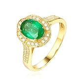 RDSGYZ Anillos de oro macizo de 18 quilates, 14 quilates y 9 quilates para mujer, anillo de boda con esmeralda de 1 ct y diamante de 0,33 quilates, anillos de compromiso, talla I-U, 14, Metal