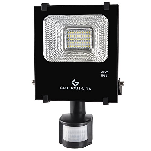 GLORIOUS-LITE 20W Motion Flood Lights,1600lm Outdoor LED Floodlights,Waterproof,Daylight White 6000K,PIR Sensor Security Light for Entryways, Stairs,Yard,Patio and Garage(NO Plug)