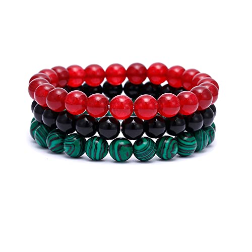Bomail 3Pcs Semi-Precious Gemstone Bracelet - Healing Crystal Stone Beaded Bracelets For Women Men 8Mm Round Beaded Stretch Bracelets Unisex Stress Relief Yoga Bracelets Gifts #TOP24