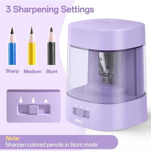 Deli Electric Pencil Sharpener, Automatic Pencil Sharpeners for No.2 Pencils Colored Pencils, USB & Battery Operated Pencil Sharpener for School, Home, Office, Classroom, Purple - Image 3