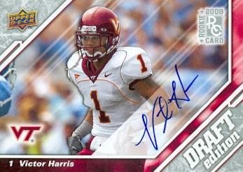 Victor Harris Autographed Football Card (Virginia Tech) 2009 Upper Deck No.72 Rookie