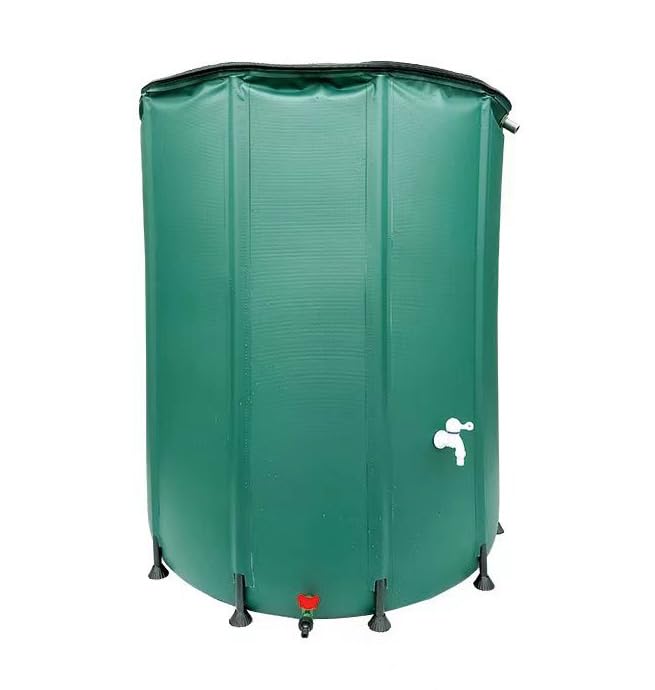Collapsible 300 Litre Garden Water Butt Rainwater Collection Barrel - Portable PVC Fluid Storage Container Tank with Tap, Zip Lid & Hose Connector