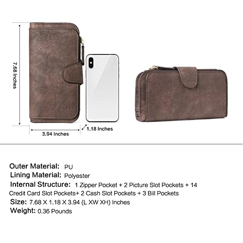 Image of CLUCI Women Wallet Soft Leather Designer Trifold Multi Card Organizer Lady Clutch, Coffee, Large,