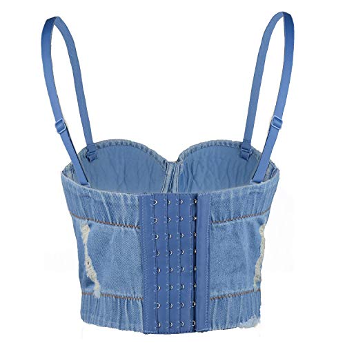 ELLACCI Women's Destructed Denim Bustier Crop Top Jeans Corset Top Large - Image 3