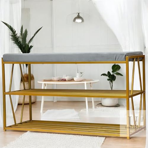 Image of Bench for Bedroom - Changing Stool With Shoe Cabinet and Rack - Free Installation Household Entrance Seat With Cushion