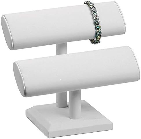 White Leather Jewelry Bracelet/Watch T-Bar Display Stand ~ 7" Tall