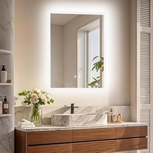 LUVODI Badspiegel mit Beleuchtung 80x60cm: Dimmbarer LED Spiegel mit 3 Lichtfarben, 2 Touch-Schalter, Beschlagfrei, Wasserdicht Wandspiegel, HD Kupferfrei Spiegel Horizontale/Vertikale Montage