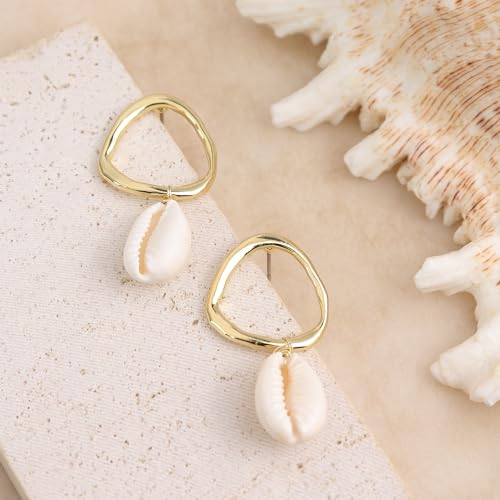 Image of Gold Starfish Mermaid Tail Dangle Drop Earrings for Women, Trendy Cute Pearl Fish Tail Shell Textured Hoop Dangling Earing Summer sea Beach Jewelry Gift.