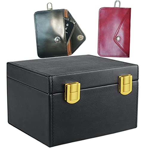 Caja de Faraday Llaves de Coche y Negro & Rojo Faraday Bloqueo de Señal Llave Bolsa Faraday Llave del Coche Caso Jaulas de Bloqueador de Señal RFID(1 Cerradura Doble + Bolsa Negro & Roja) Cover