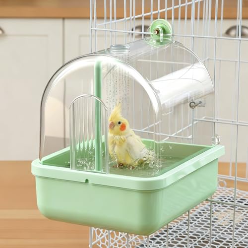 Maxdot Automatic Bird Baths for Cage Parakeet Bath with Pump Indoor Parrot Bathtub with Shower Running Water, Motion Sensor, Filter for Pet Birds Budgies Lovebirds Finches Cockatiels Cockatoos, Green
