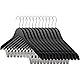 Tosnail 12er-Pack Kleiderbügel aus Holz für Hosen, Kleiderbügel aus Holz mit Stahlclips und Haken, natürliche Massivholz-Kollektion, Rockbügel, Standard-Kleiderbügel – Schwarz
