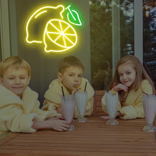 Image of Lemon Neon Signs, Summer Fruit LED Light, USB Powered Wall Hanging Night Light, Decor for Home Kitchen, Party, Drink Shop, Bar, 15.2 inchx13 inch
