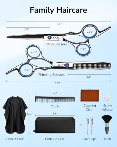 Image of ULG Hair Cutting Scissors Thinning Shears Kit 10 PCS Home Set with Cape(SL)