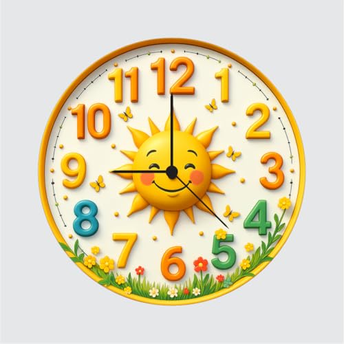 Kids Sun Wall Clock 12 Inch – Vibrant Learning Clock for Bedroom ...