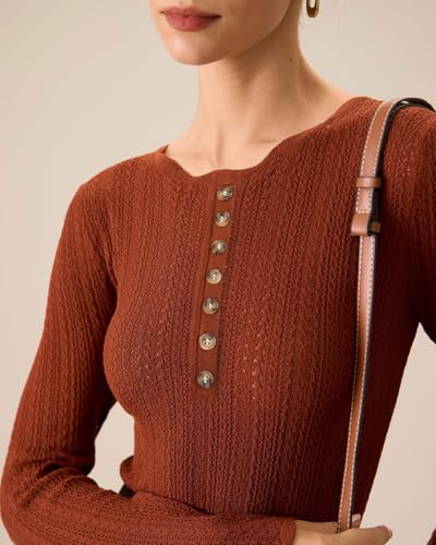 Women's Sweater Vests Stretch Knit Womens Tops Long Sleeve with Lace Collar Crewneck Blouse Autumn Winter4