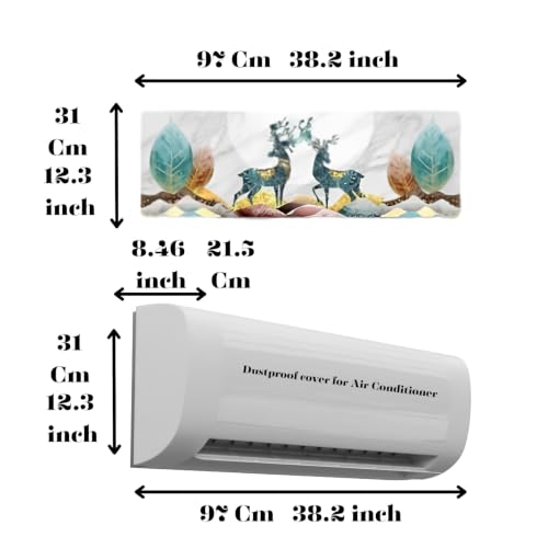 Image of Polyester Printed Air Conditioning Dust Cover Folding Designer Ac Cover For Indoor Split Ac 1.5 Ton (97X 31X 21 Cm ) (Deer)