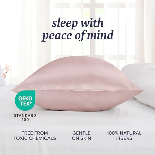 Image of Beckham Hotel Collection Silk Pillow Case with Zipper, 100% Mulberry Silk Pillowcase for Hair & Skin, 22 Momme 6A Grade, Oeko-TEX Certified, 1PC, King, Cherry Pink