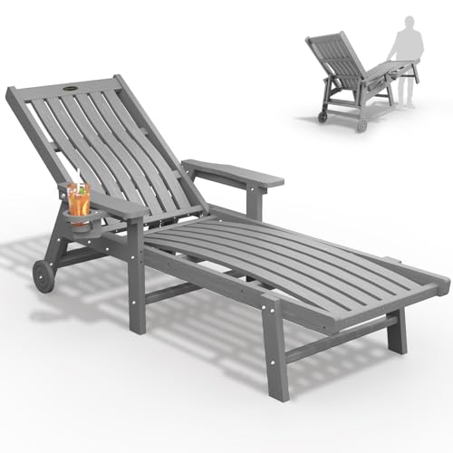 Oversized Patio Lounge Chair with Wheels & Cup Holder