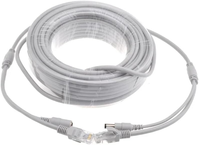 5M/10M/15M/20M/30M Optional Gray CAT5/CAT-5e Ethernet Cable RJ45+DC Power CCTV Network LAN Cable for System IP Camera(50M)