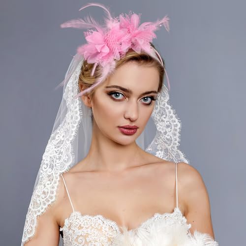 MWOOT Feather Headband, Artificial Flower Feathered Headpiece, Pink Roaring 20s Fascinators for Women 1920s Feather Headwear - Image 4
