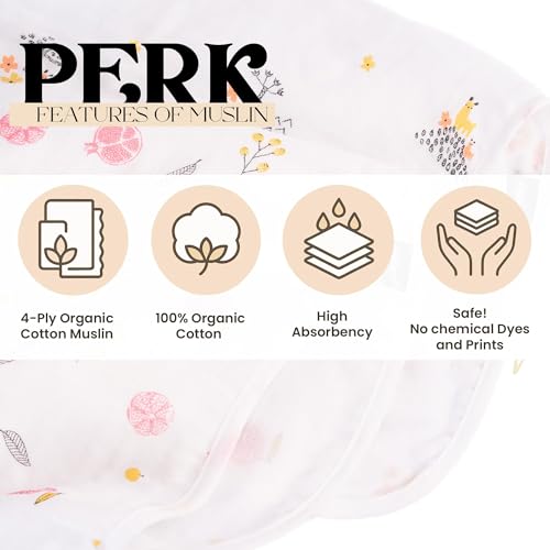 Image of HABER Organic Cotton Muslin Baby Bath Towel 70x100 Pack of 2|4 Layer Ultra Soft Skin Safe Muslin | Highly Absorbent Quick Dry Newborn Towel for Sensitive Skin | Gentle Towel for Infants & Toddlers