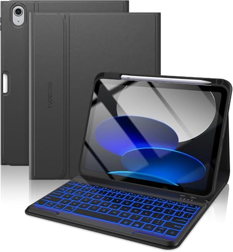 Image of typecase Folio Keyboard Case for iPad A16 (11th) & iPad 10th Gen 10.9 inch (2022), Magnetic Wireless Detachable Keyboard, 7-Color Premium Backlight, Thin & Light, Pencil Holder-Black