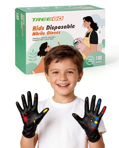 TREEGO Kids Disposable Nitrile Gloves Black Latex Free 100 Count