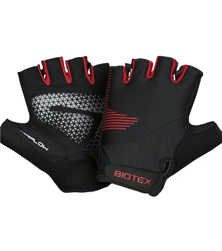 BIOTEX Guanti Evolve Estivi per Bici Leggeri e Traspiranti a Dita Corte, con Cuscinetti in Gel, ideale per Ciclismo su Strada o MTB, Nero/Rosso, L