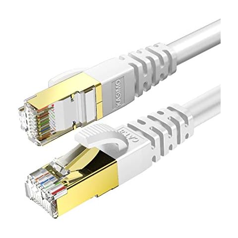 KASIMO CAT 8 Ethernet Cable, Round Network Gigabit Ethernet LAN Cable,High Speed 40Gbps 2000Mhz SFTP LAN Wires Internet Patch Cable with RJ45 Connector for Switch/Router/Modem (20 Feet, White) Cover