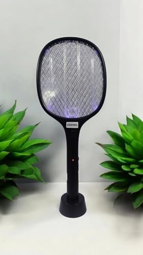 Image of osring 2 in 1 UV Light Mosquito Bat Racket Electric Fly Swatter with Base Stand, Lithium Battery, USB Type-C Charging, Black, Made in India