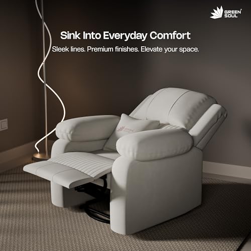 Image of Green Soul Laze 2.0 | Single Seater Manual Recliner Sofa | Ultra Soft Suede Fabric | Rock, Revolve & Recline (R3) | Easy Access Side Pocket & Soft Cushion | 3 Year Warranty (Beige) Installation
