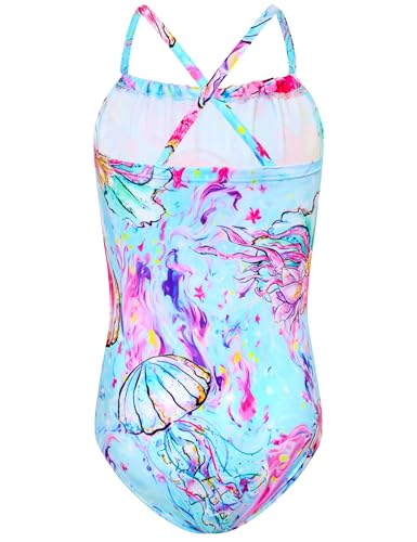 Image of TENVDA Girls Swimsuit Summer Beach Sport Halter Bathing Suits One Piece Swimwear for 2-12 Years Old Kids