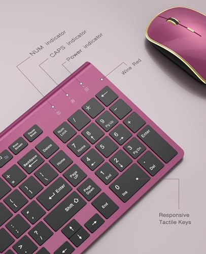 Wireless Keyboard Mouse Combo,J JOYACCESS 2.4G Compact and Ultra Slim Wireless Keyboard and Mouse for Windows, Computer, Desktop, PC, Macbook Air, Laptop-Wine Red - Thumbnail 5