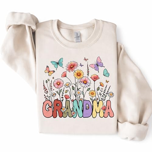 Daytee Grandma Sweatshirt Floral Grandma Sweatshirt Gift Cute Grandma Crewneck Shirt (US Alpha XX-Large Regular Regular SAND)