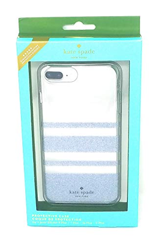 Kate Spade Protective Case for iPhone 8 Plus,7 Plus,6s/6 Plus, Rugby Stripe Silver Glitter