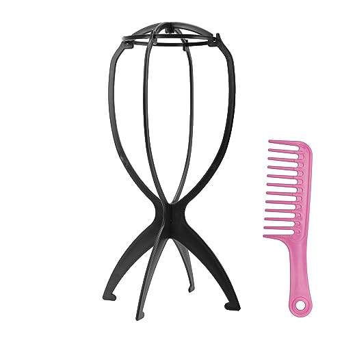 XCZYN Wig Stand Holder, Portable Collapsible Wig Holder for Multiple Wigs, Durable Wig Stands for Women Wig Drying Stand Travel Wig Holder Stand Wigs Display Stand Tool (1 Pc, Black)