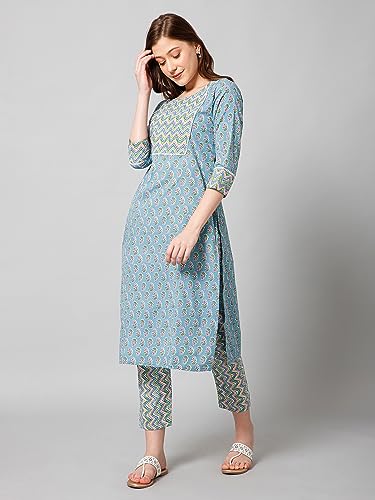 Image of Bee M Pee Designer Women's Cotton Floral Straight Kurta Set with Pant