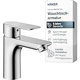 HANSA BASIC XL Waschtischarmatur I Einhebelmischer Waschbecken mit Temperatur & Mengenbegrenzer | XL für mittelgroße bis große Bäder | Mischbatterie Bad aus Messing | Wasserhahn Badezimmer | Chrom