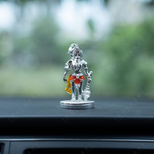 Image of Idolkart Premium Silver-Plated Hanuman Idol (4 inch) with Pure Silver Coating - Hanuman Ji for Car, Hanuman Murti for Car Dashboard, Lord Hanuman Idol for Car Dashboard and Home Decor, Idol
