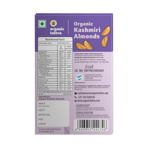 Image of ORGANIC TATTVA Organic Kashmiri Mamra Raw Almonds /Badams 400Gram (Pack Of 4)