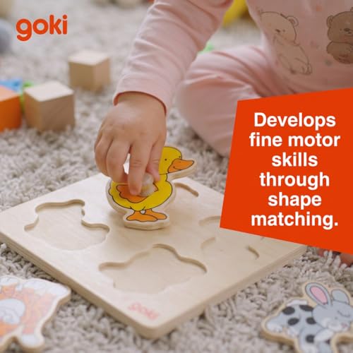 GOKI Wooden Peg Puzzle for Toddlers – Montessori Inspired Learning Toys for Toddlers I Farm Animals Knob Puzzle Ages 1+ Develops Fine Motor Skills and Shape Recognition I Designed with Love in Germany - Image 3