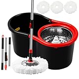 Spin Mop and Bucket with Wringer Set,360° Mop and Bucket System with 3...