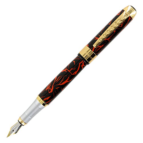 JinHao 250 Black & Red Magic Gold Trim Fountain Pen - Medium
